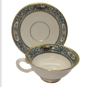 LENOX AUTUMN TEACUP AND SAUCER VINTAGE UNIQUE RAISED ENAMAL DESIGN